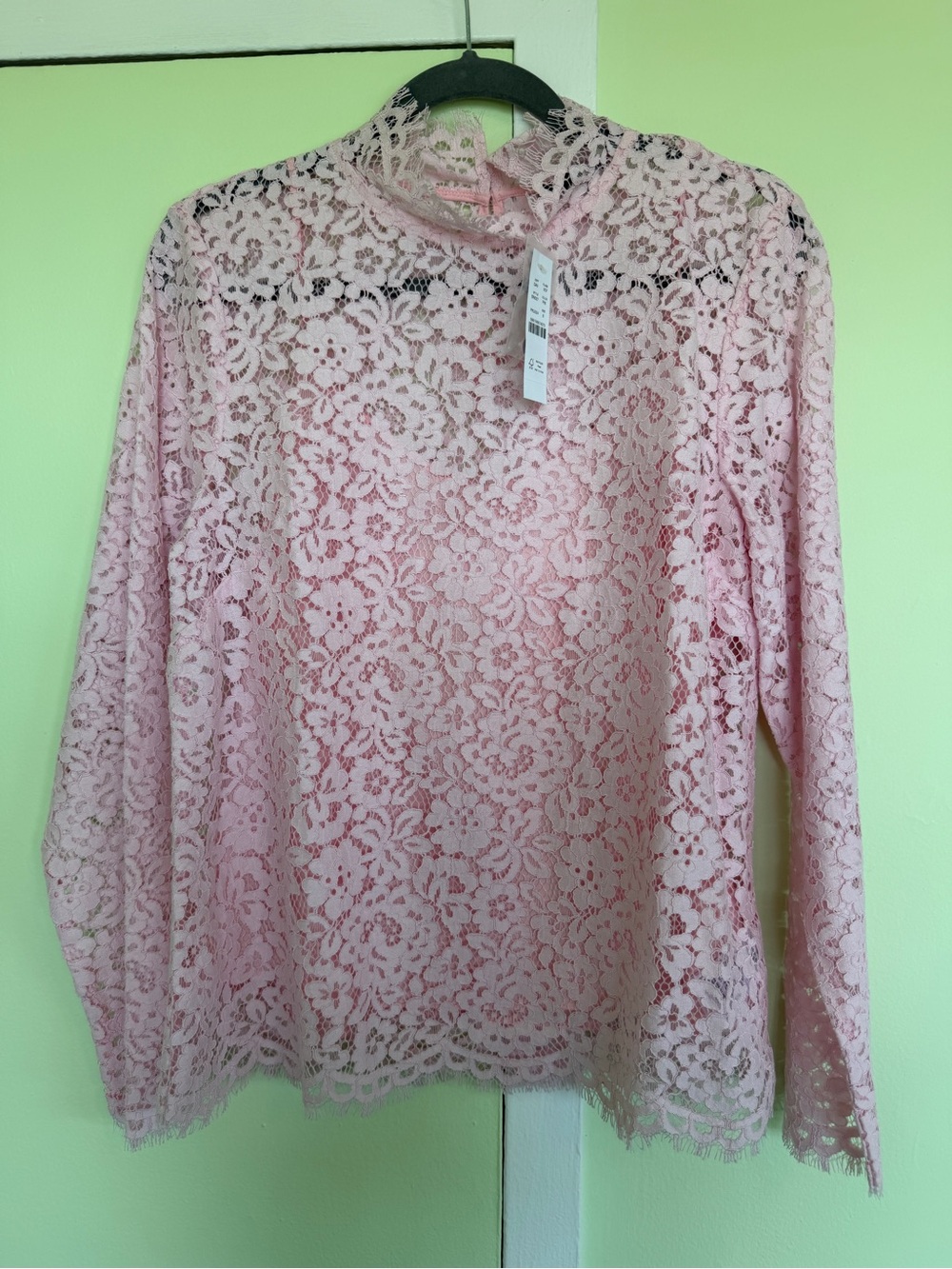 NWT J Crew Pink Lace Long-Sleeve Mock Neck Top 8